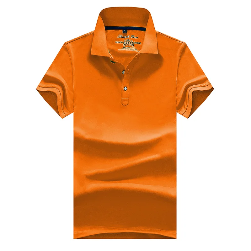 Orange 2858 Брендовая одежда, мужская рубашка поло с коротким рукавом, мужская хлопковая однотонная Повседневная рубашка поло, Мужская брендовая Модная приталенная рубашка поло, S-3XL - Цвет: Orange 2858