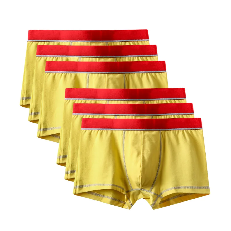 6Pcs A0608 Yellow 6 шт./лот, фирменное качество,, новые модные сексуальные хлопковые шорты, мужские боксеры, шорты, мужское нижнее белье, мужские трусы, мужская одежда - Цвет: 6Pcs A0608 Yellow
