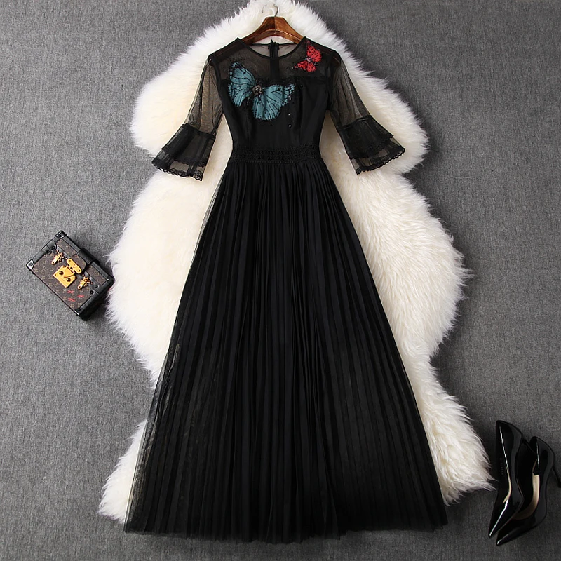 

new Spring 2021 Superior quality Sexy gauze Printing Club long dress women's dresses casual summer Lace Pleated fold Party Dress