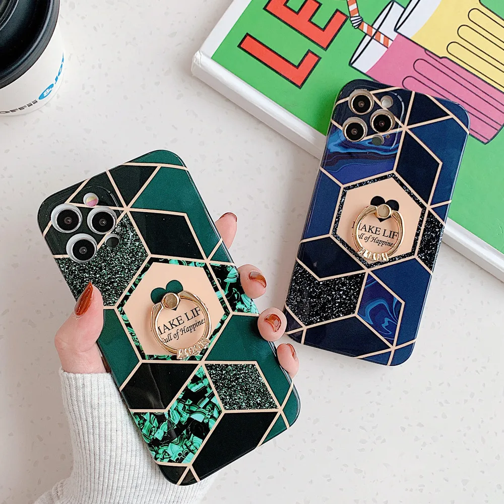 

Geometric Marble Phone Case for IPhone 12 Mini 12 Pro Max IPhone 11 Pro Max XS SE 2020 Case Cover Ring Kickstand Silicone Shells