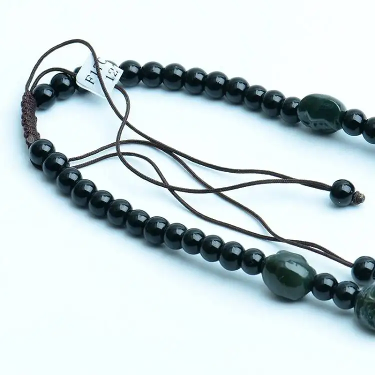 

LETSFUN Fine Jewelry Natural Green Jade Eighteen Arhats of Buddhism Hand Carved Men's Necklace