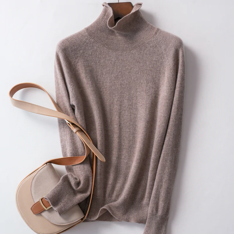 

Женский кардиган с высоким воротом и реглан, корейская версия, новинка 2021 года, однотонный толстый пуловер, 100 кашемировых трикотажных рубаш...