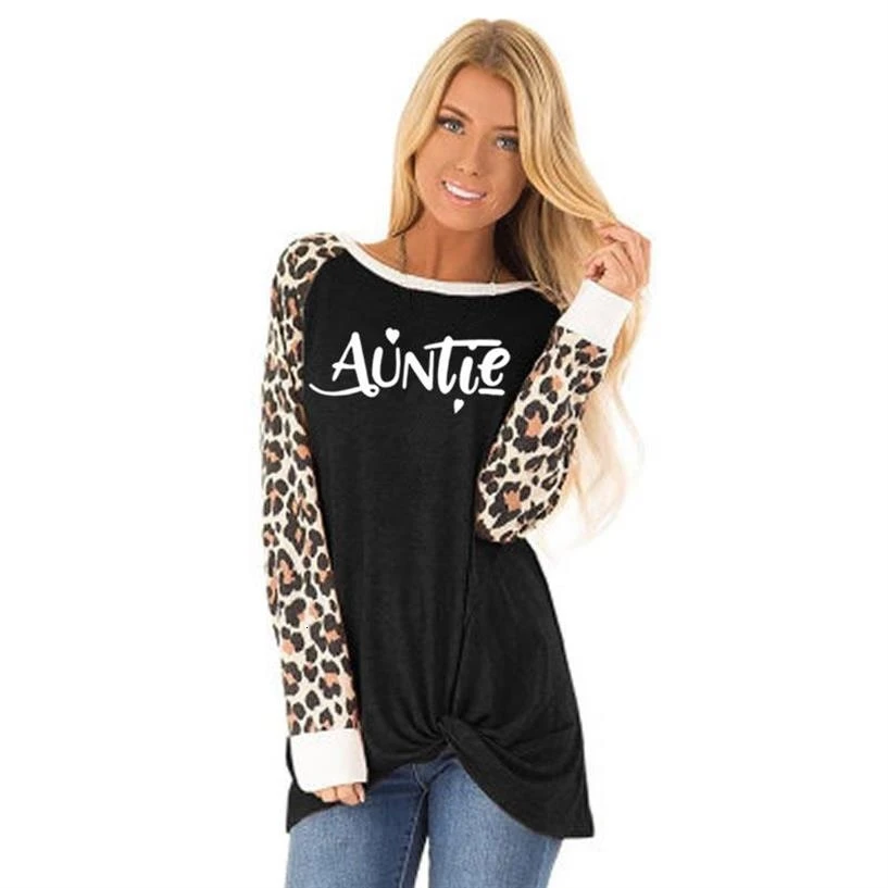 Новая модная футболка для женщин тетя с буквенным принтом Леопард витая длинным