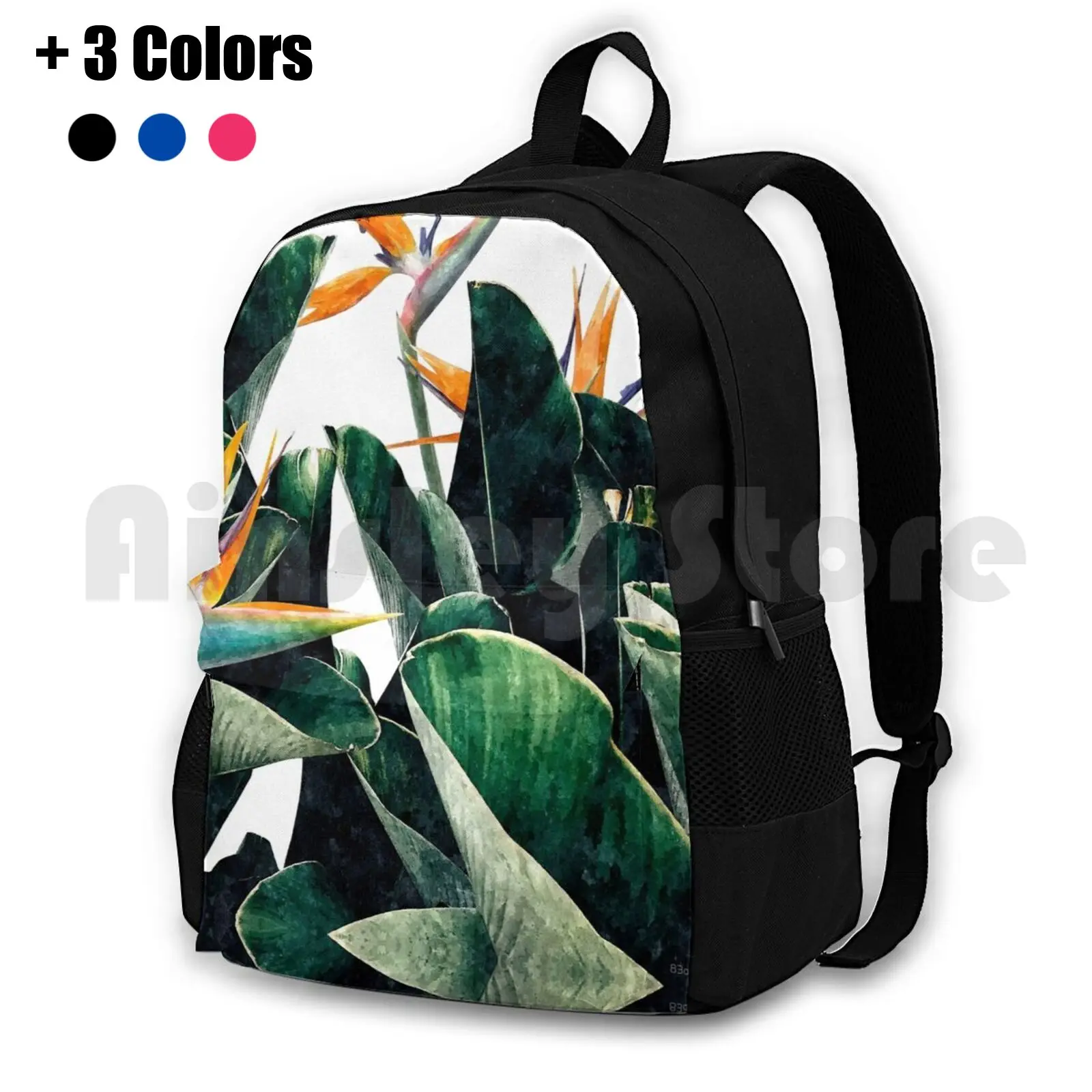 

Paradise Bird Outdoor Hiking Backpack Waterproof Camping Travel Watercolor Bird Of Paradise Tropical Exotic Nature Floral