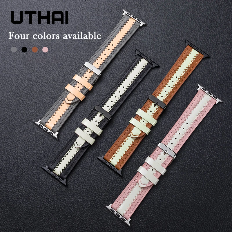 

High-quality leather strap For apple watch band 44mm 40mm Luminous strap Bracelet for iWatch Series 7 6 SE 5 4 3 2 1 UTHAI A64