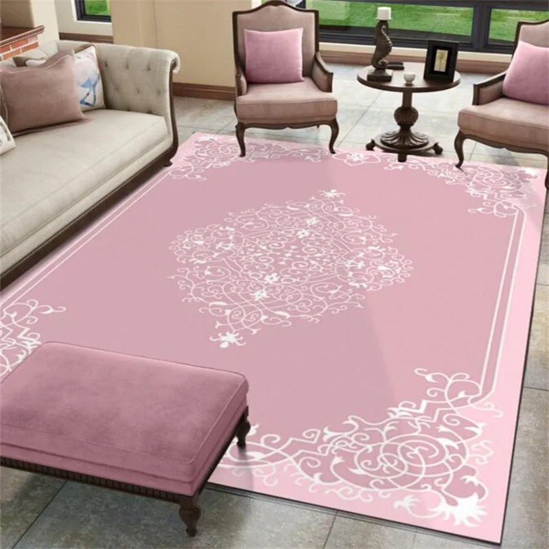

Pink Area Rug for Living Room Embroidered Flower Pattern Bedroom Carpet Pretty Princess Room Decor Bedside Door Mat