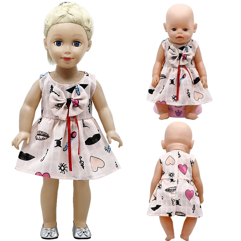 

2021 New Bow Princess Dress Fit 18 Inch American&43cm Baby New Born Doll Clothes Accessories