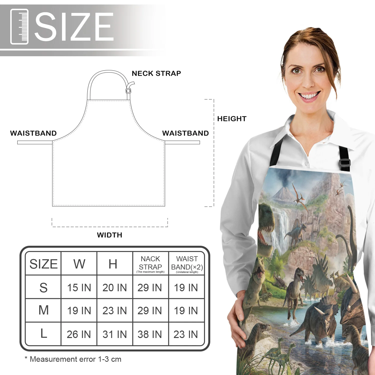 

3D Cartoon Dinosaur Printed Kitchen Aprons Durable Comfortable Cleaning Tool Female Couples Housewife Cooking Baking Bib