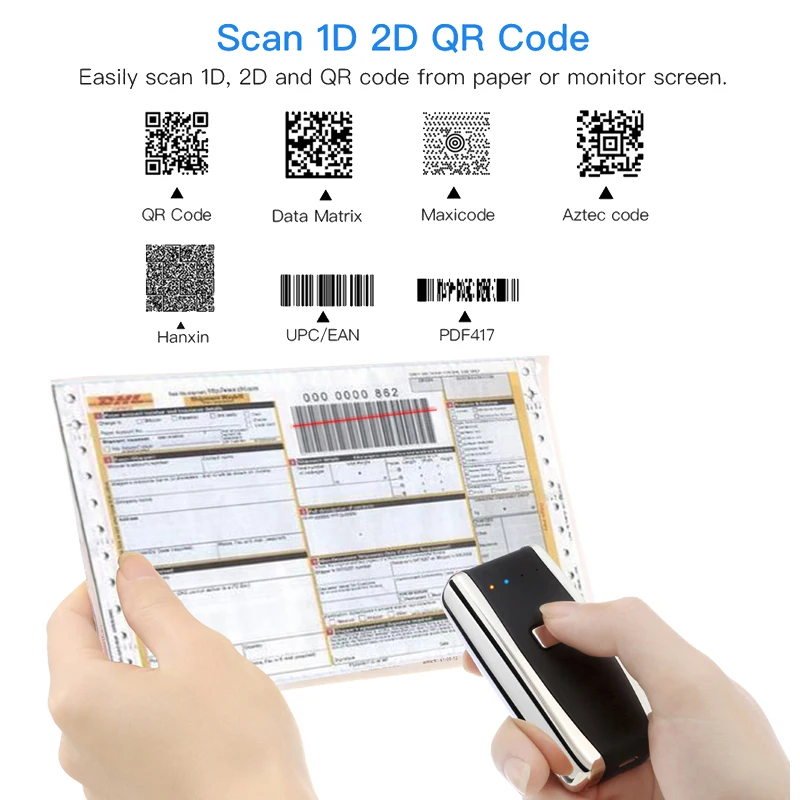 

Карманный сканер 2D/QR/1D для склада, розничная доставка, сканер штрих-кода, bluetooth сканер, беспроводной считыватель, бесплатная доставка