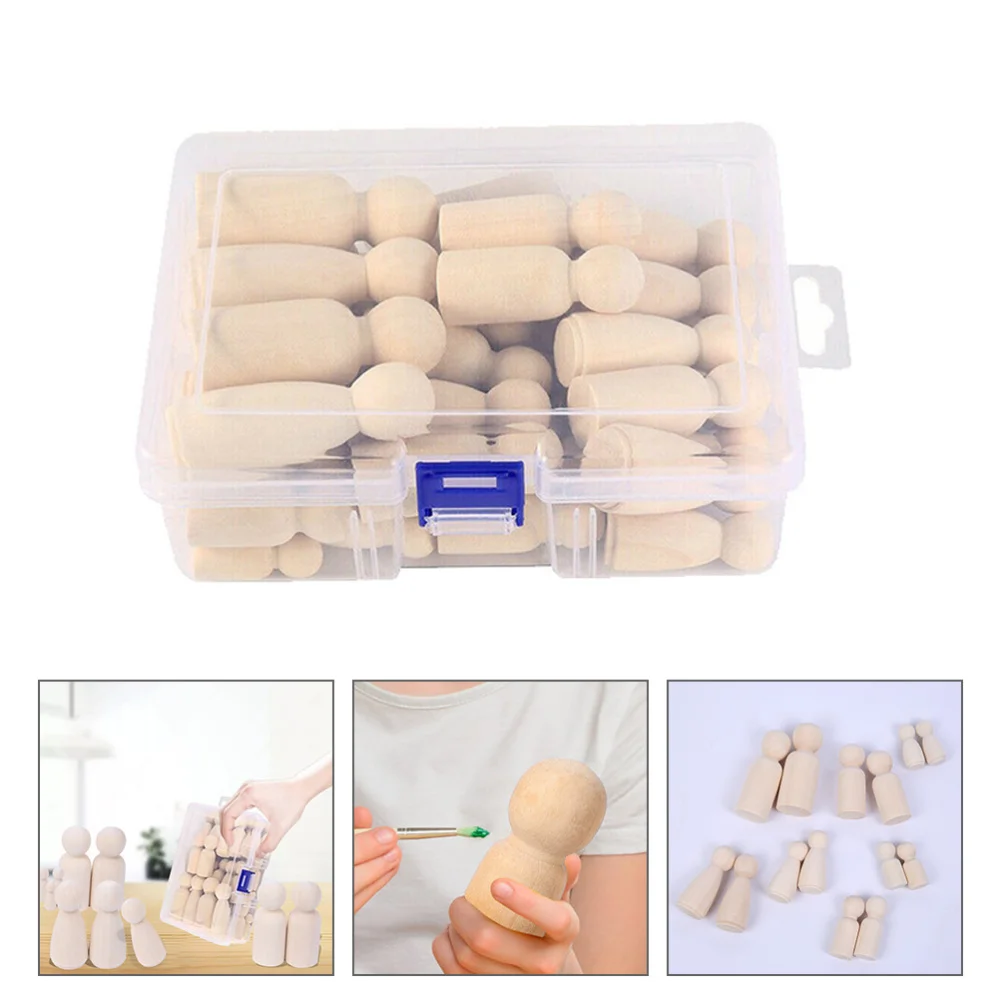 

1 Box 50pcs Unfinished Wood Dolls Wooden Peg Dolls Wood People Toys (Khaki)