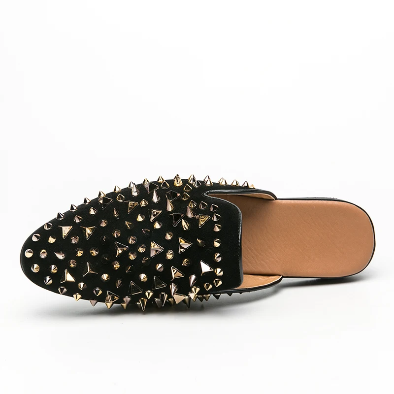 Туфли мужские кожаные с заклепками лоферы молодежная обувь дизайнерские сланцы