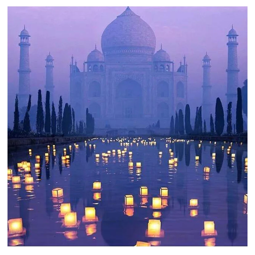 

5D DIY Full Round Diamond Painting Taj Mahal Night View Cross Stitch 3D Embroidery Rhinestone Mosaic Home Decor Art Y1760