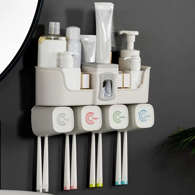 

No Drilling Toothbrush Holder Wall-Mounted Toothpaste Holder Mouthwash Cup Holder Toilet Bathroom Shelf with Auto