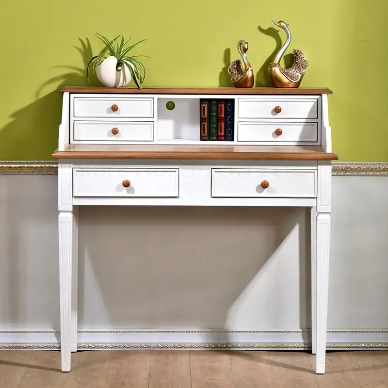 American solid wood desk Nordic minimalist computer with bookshelf 1 meter writing dressing table one |