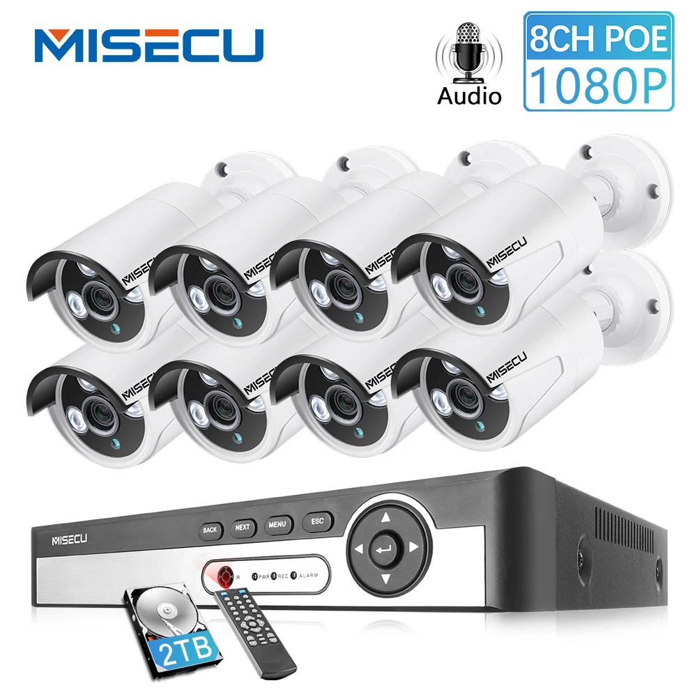 MISECU 8CH NVR 1080P 2MP IP сеть POE аудио запись наружная Водонепроницаемая камера видеонаблюдения системы безопасности домашний комплект видеонаблюдения