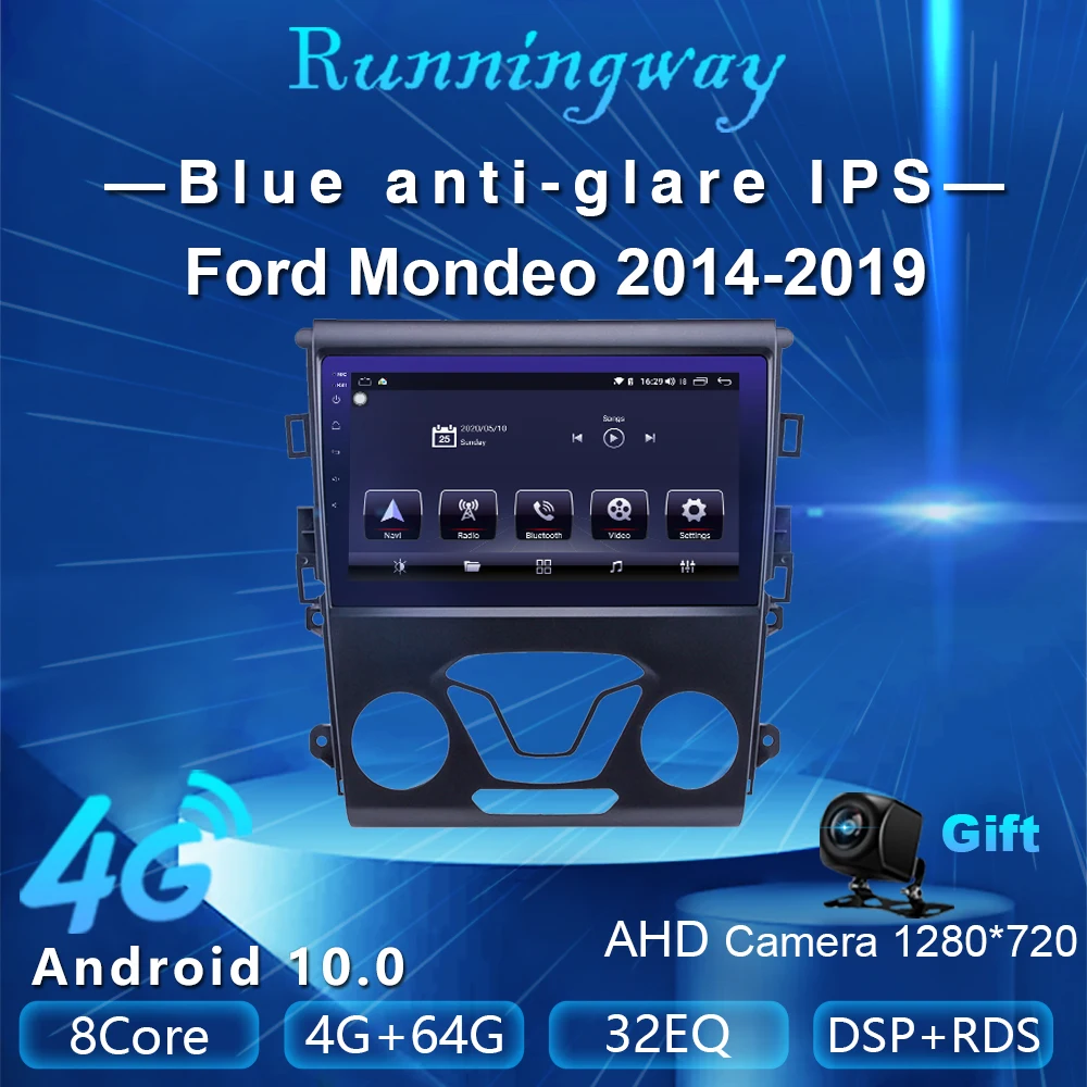 Runningway Android 10 0 5G автомобильный DVD для Ford Mondeo 2014 2015 2017 2019 4G + 64G Автомобильный Радио