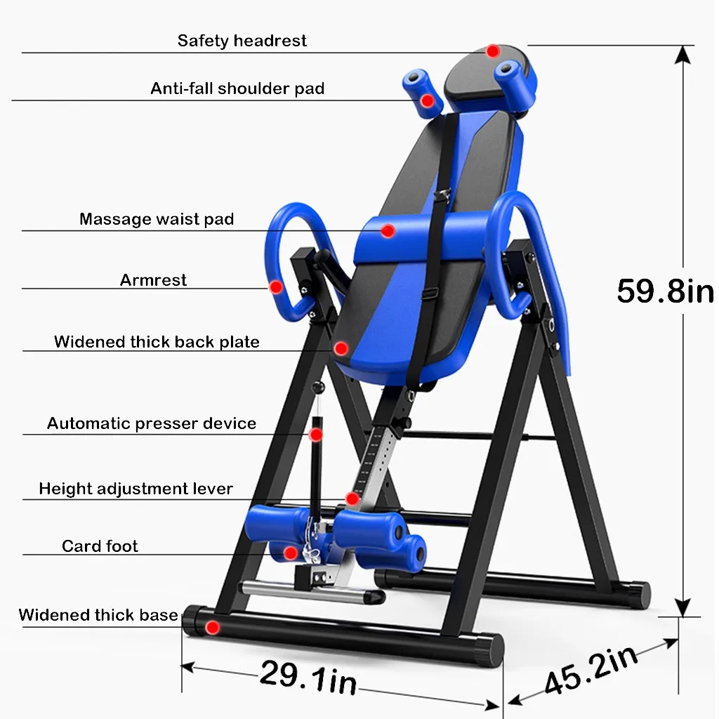 

Heavy Duty Inversion Table w/Headrest, Fitness Chiropractic Back Stretcher Adjustable Protective Belt Back Stretcher Machine