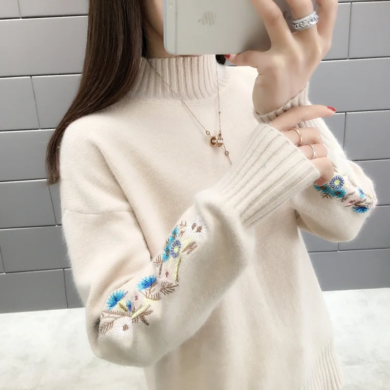 

Белый свитер для женщин, модный Свободный зимний осенний женский свитер с высоким воротом, укороченный, женская одежда, XX60SW