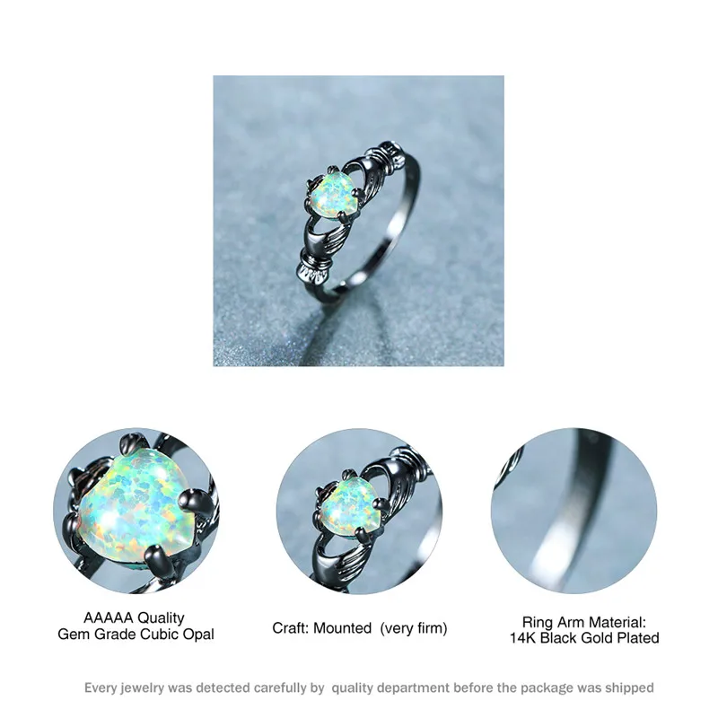 Изящное модное классическое кольцо в форме сердца милое женское с белым опалом и