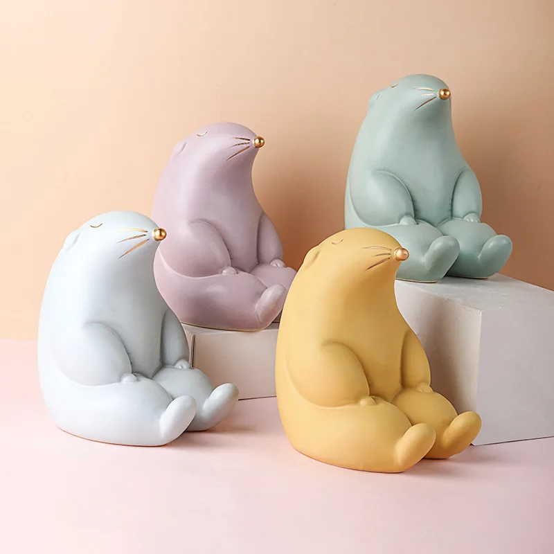 

Groundhog ceramic statue cute creative mobile phone stand decoration piggy bank outdoor garden animal sculpture home decoration