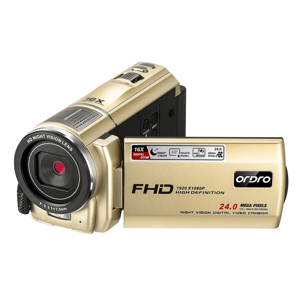 

Gold Video Camera Camcorder Vlog Camera Ordro F7 Filmadora Full HD 16X 1080P Digital Zoom Video Camaras for YouTube Videos