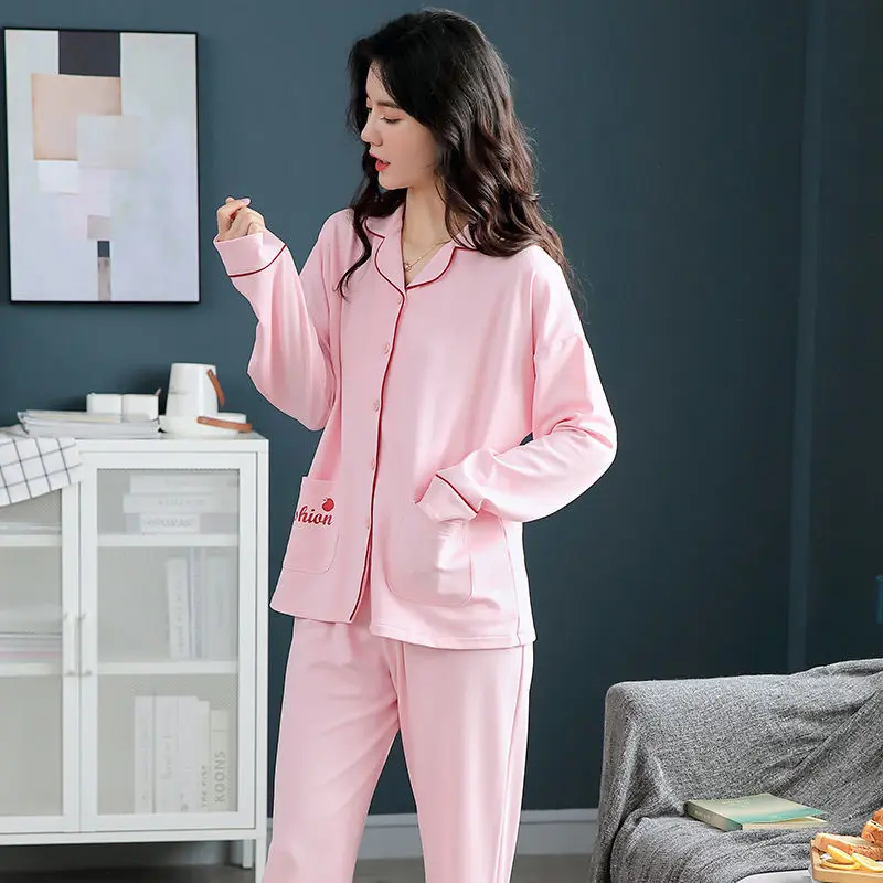 Pajamas Women's Spring and Autumn Sleepwear Thin Cardigan Sweet Cotton New Home Service Suit  Can Be Worn Outside Pyjama