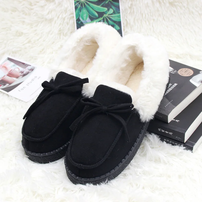 

Winter Women House Slippers Plush Indoor Home Shoes Warm Cute Slippers Faux Fur Thick Bottom Ladies Shoes Bow-knot Furry Slipper