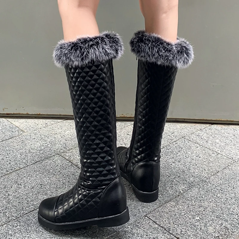 Rimocy/Сапоги до колена из искусственной кожи с искусственным мехом женские модные