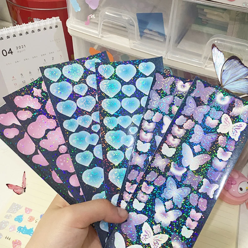 

Korean Sticker Gift Butterfly Heart Laser Sticker Scrapbook Idol Card Manual Account Graffiti Material Stationery Sticker