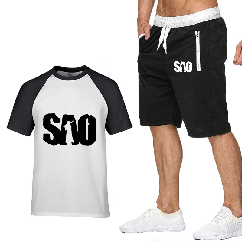 

Summer Men T-Shirt Anime Sword Art Online SAO Mens Short Sleeve Cotton Mens High Quality CottonT-Shirt+Pants Suit 2Pc
