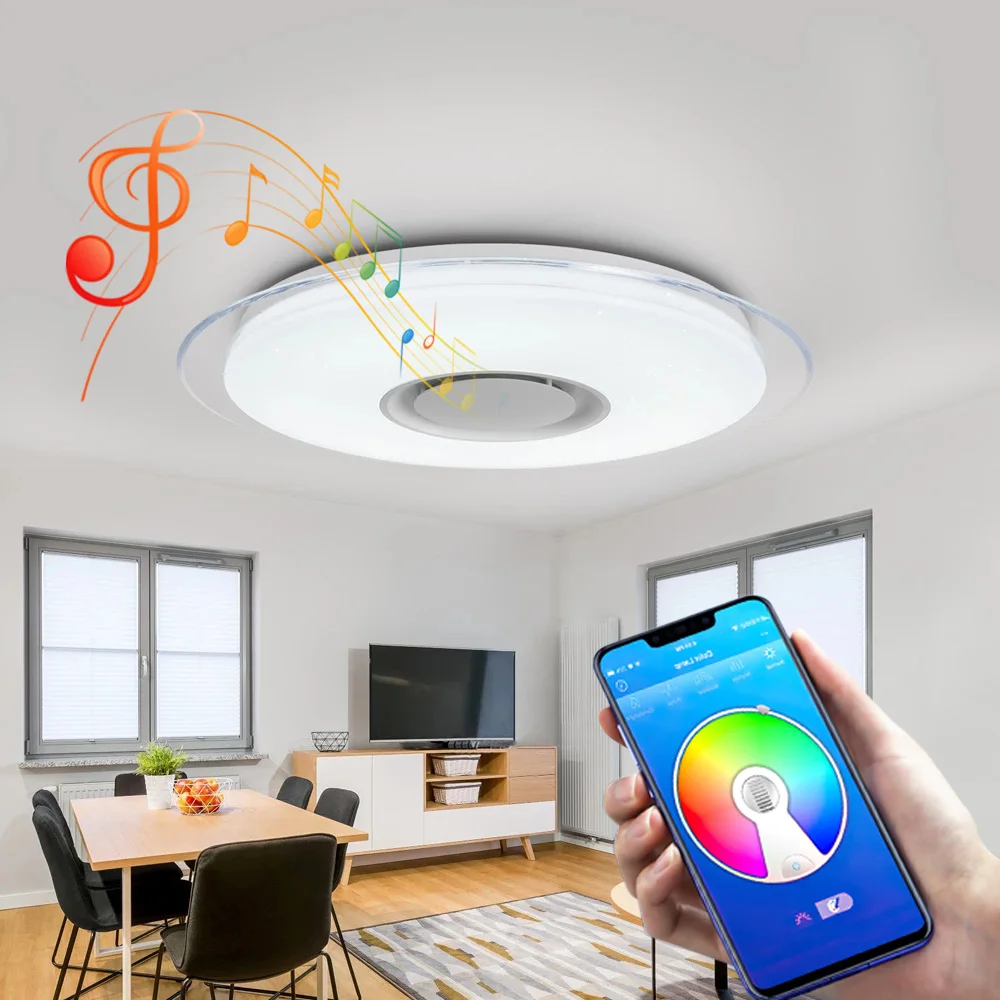 

Современные светодиодные потолочные лампы для дома RGB Освещение мощностью 36 Вт APP Bluetooth Музыка Свет Спальня лампы Смарт потолочный светильн...