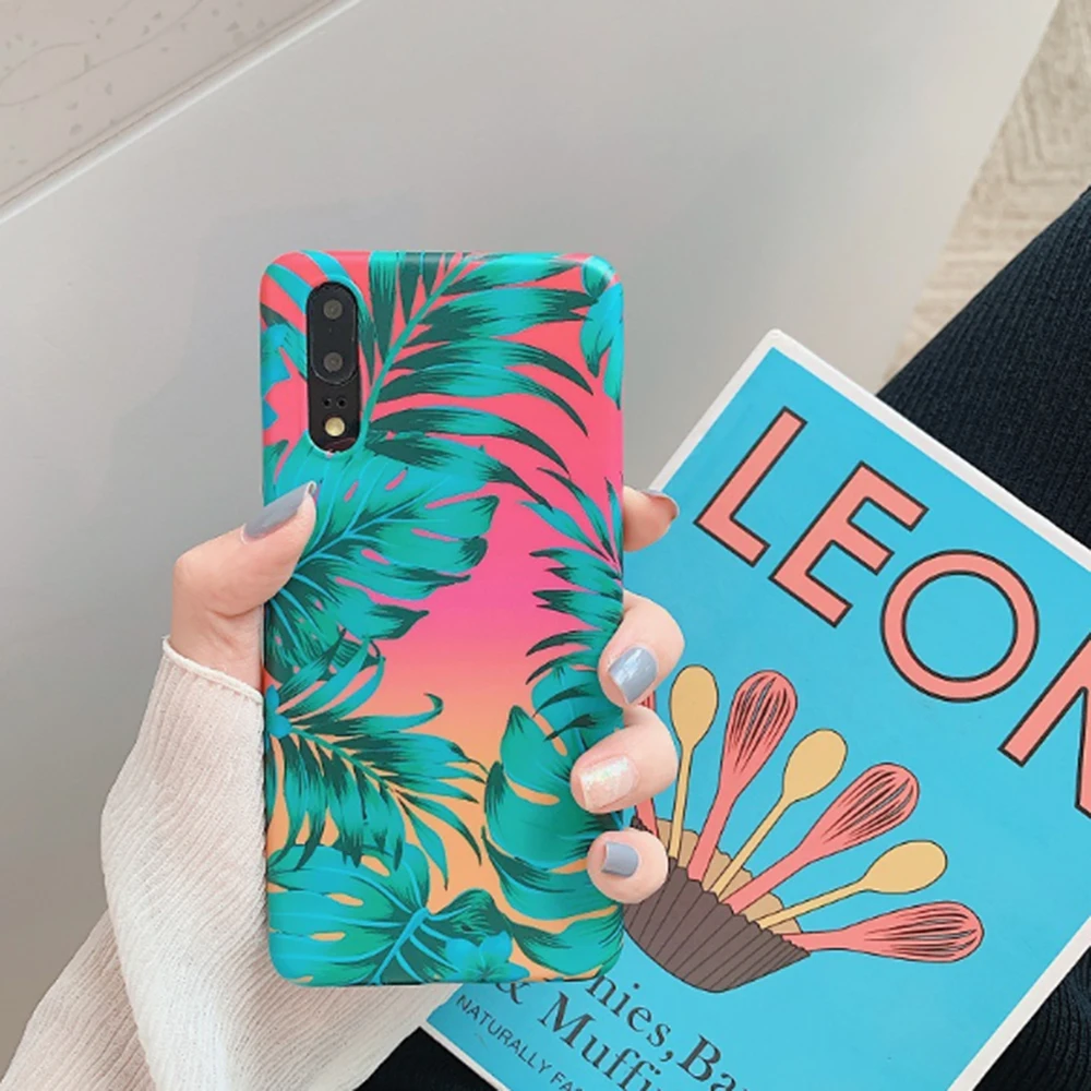 

2021 For Huawei P30 P20 Pro Soft Glossy Green Flower Leaf Popular Style Phone Case