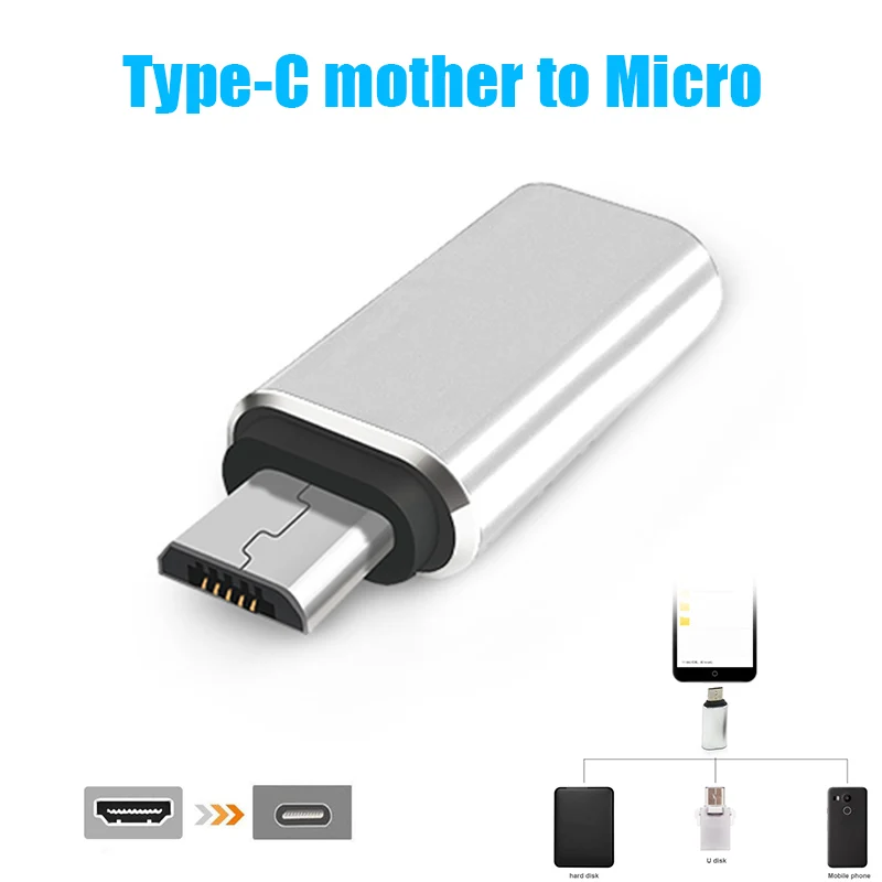Серебристый Micro USB папа к type C гнездовой разъем адаптера TU - Цвет: Серебристый