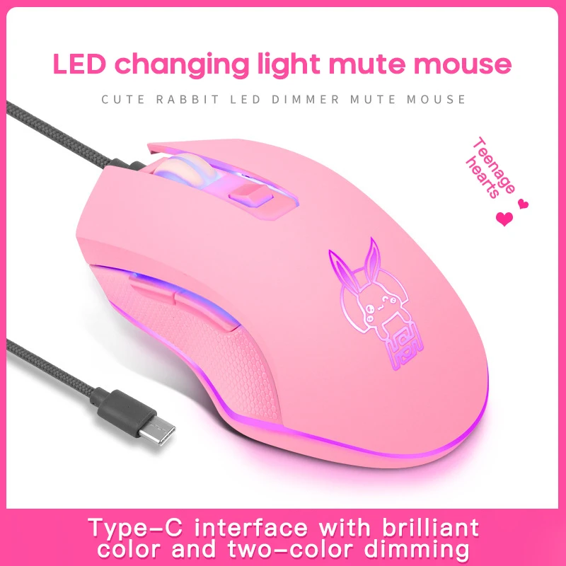 

2Types USB Wired Mouse USB Type-C Optical Mouse Dazzling Colorful Glowing Gaming Mouse New Pink Cute Mouse Gamer Gaming