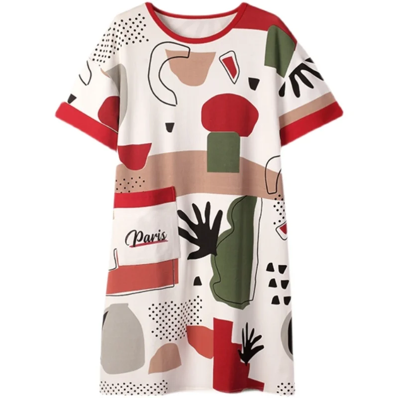 

Women Print Nightgowns Summer Short Sleeve O-neck Casual Sleepshirts Girls Sweet Lovely Sleepwear Nightwear Home Dress Loose New