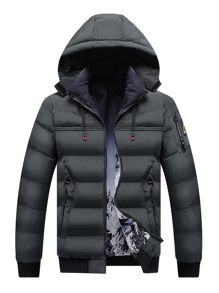 Winter Warm Men Solid Color Casual Parkas New Brand Men's Hood Collar Warm Thick Jacket Male Fashion Thermal Winter Parka Hat