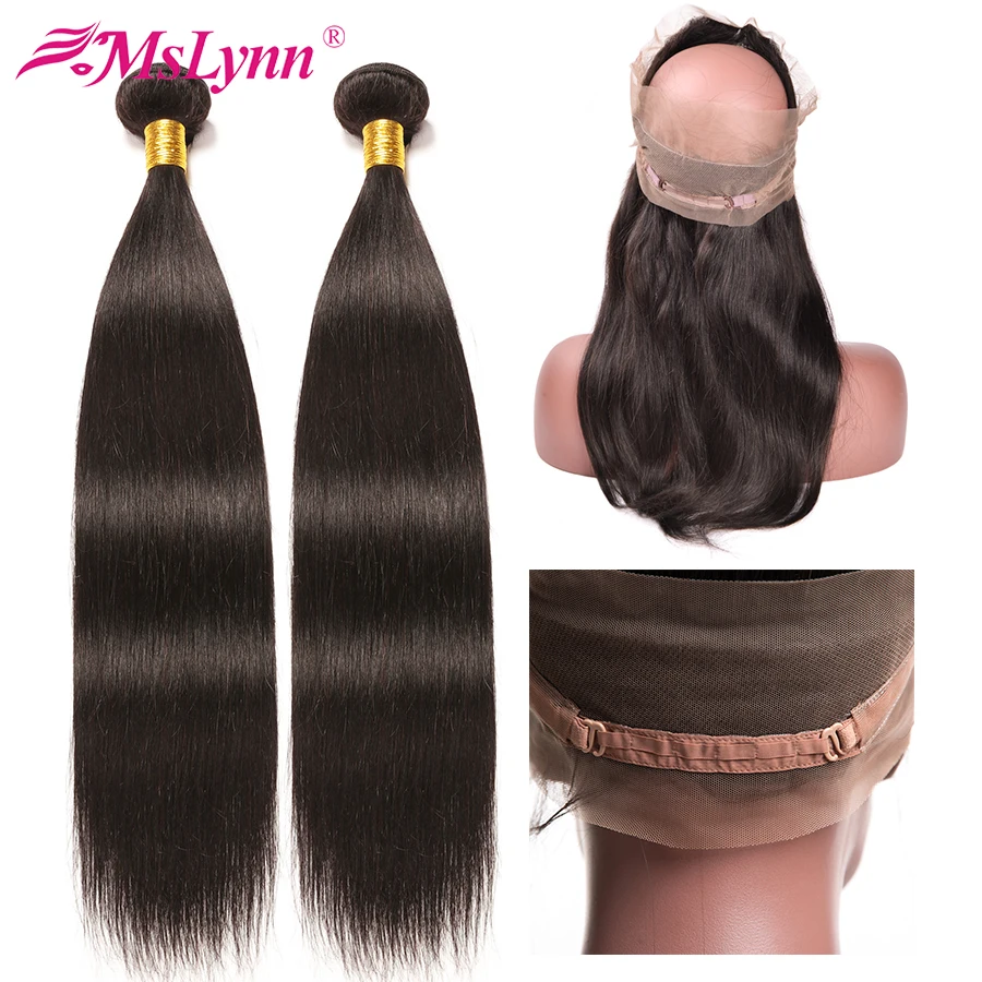 360 Кружева Фронтальная с пучком перуанские прямые волосы пучок s фронтальной