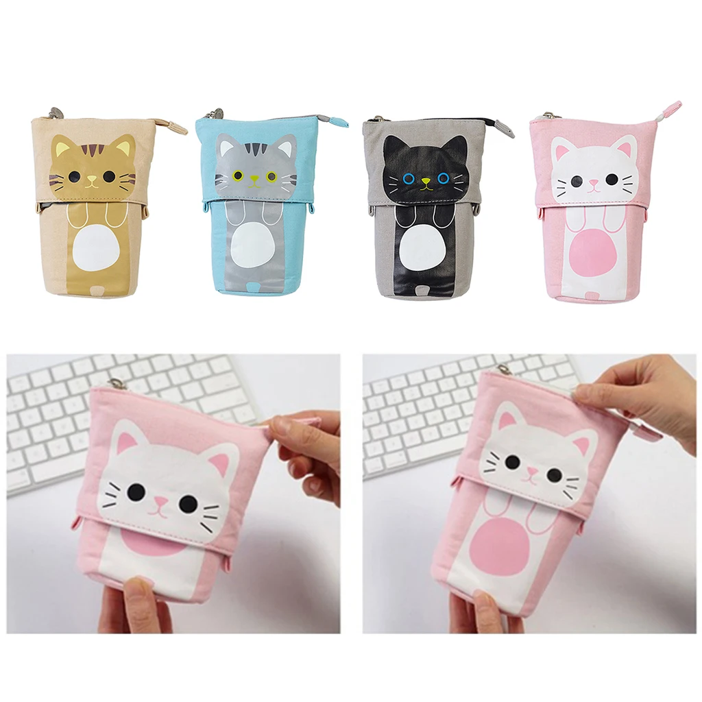 

2 Cute Animal Kitten Cat Canvas Pencil Case Zip Cosmetic Make Up Bag Pen Pouches