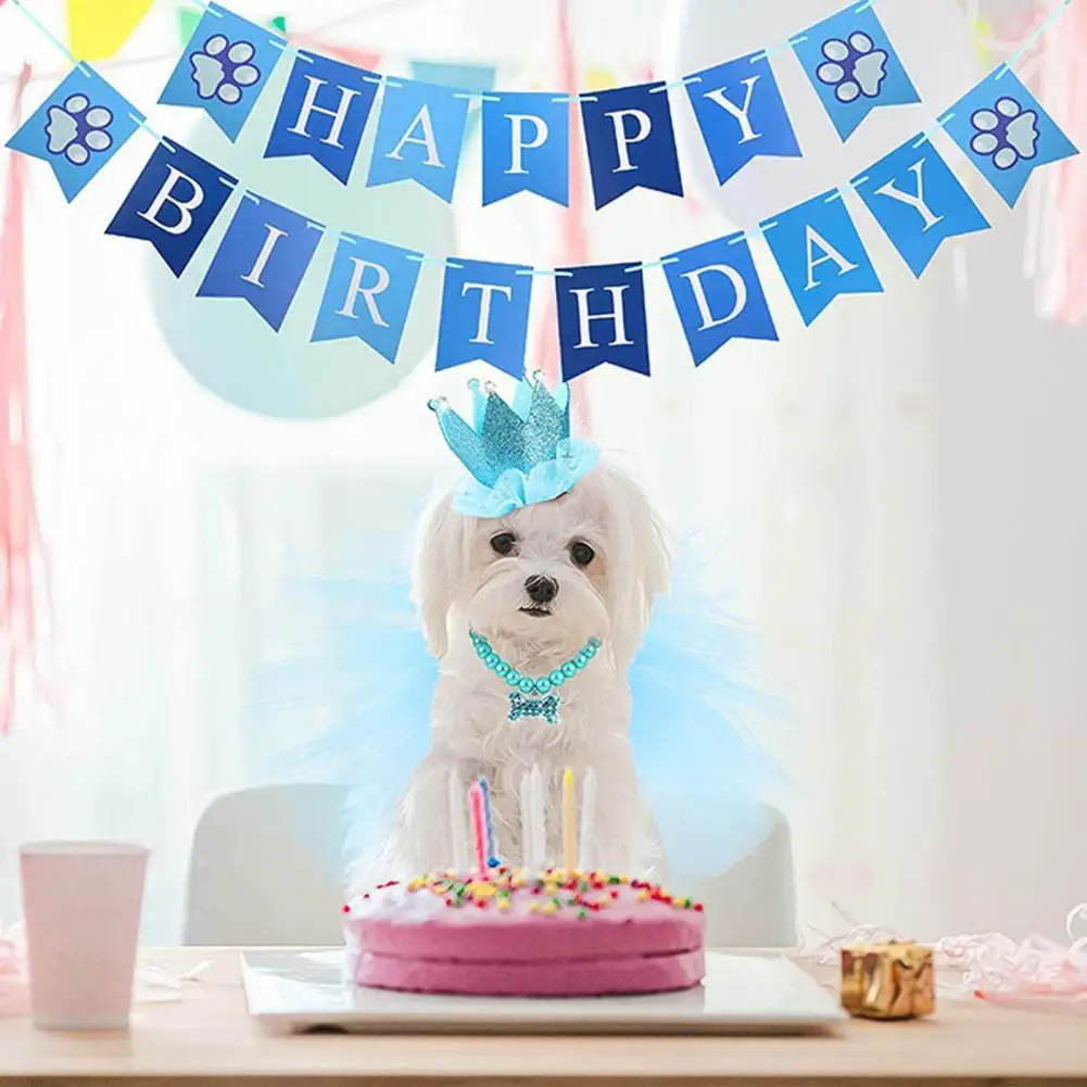 

Decorative Tender Birthday Banner Dogs Headdress Skirt Necklace for Celebration