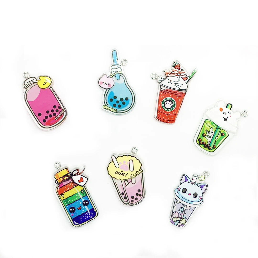 Милая акриловая подвеска в виде бутылки с напитком плоским основанием 7 шт.