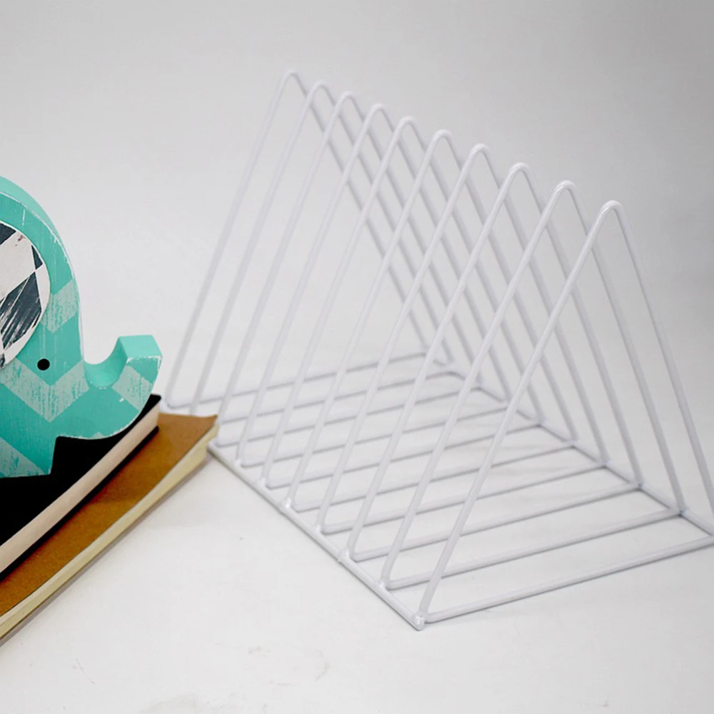 

Creative Fashion 9 grid Wrought Bookshelf Crafts Desktop Triangle File Holder Organizer Office Desk Display Storage Rack