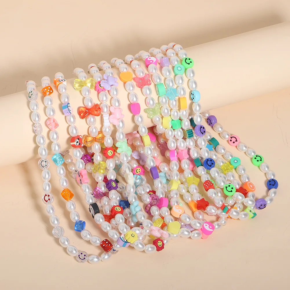 

Boho Colorful Smiley Bow Butterfly Heart Fruit Star Clay Choker Necklace For Women Girls Fashion Handmade Pearl Head Necklace