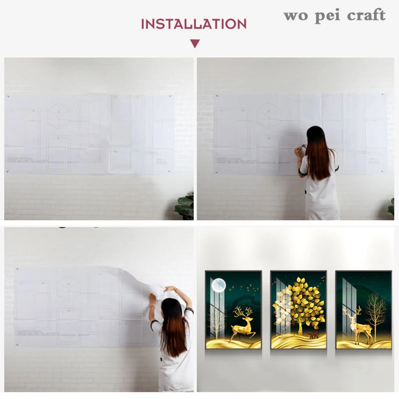 

Triptych Mural Feng Shui Decorative Painting Hanging Ornaments Crystal Wall Background Decor Nordic Home Decoration Accessories