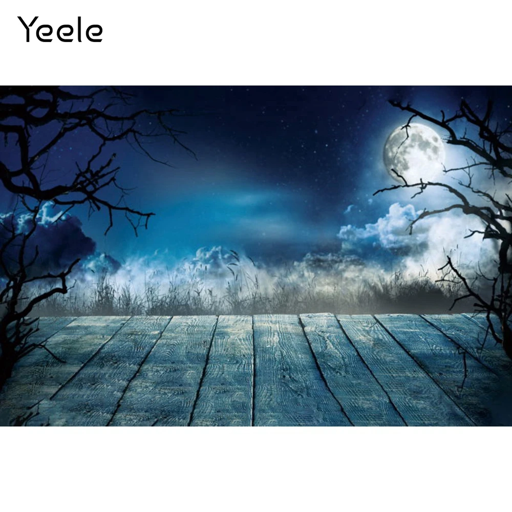 

Виниловый фон для детской фотосъемки Yeele на Хэллоуин с изображением ветвей дерева Луны ночи деревянной доски