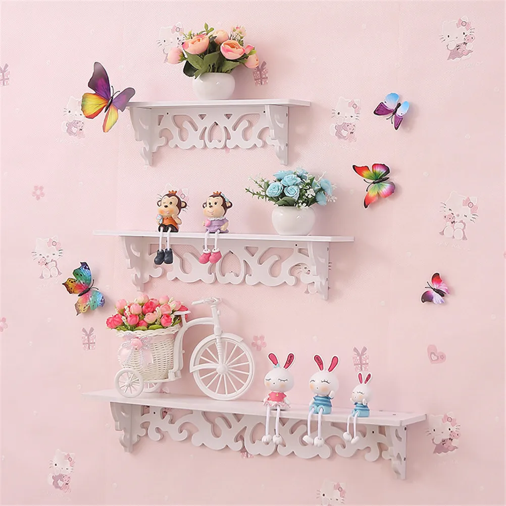 

1 компл., маленький + Средний + большой размер + аксессуары, белая деревянная настенная полка, дисплей, товар, держатель, домашний декор