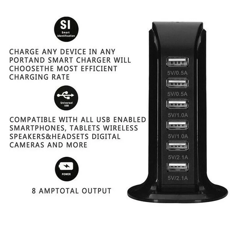 USB Зарядное устройство 30W 6 Порты Мощность адаптер быстрой зарядки станции