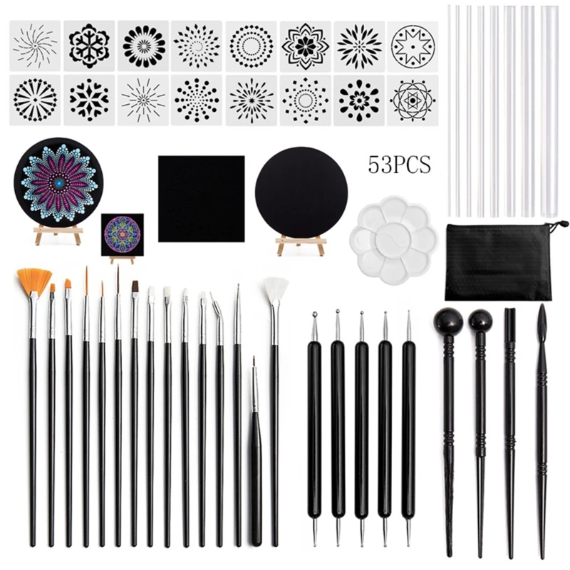 

53pcs Mandala Dotting Tools Set for Painting Rock Stone Acrylic Stick Stencil Template Drill Pen Easel Kit B03C