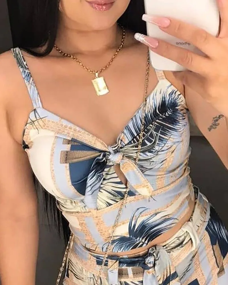 

2021 new fashion digital printing short camisole + shorts two-piece set