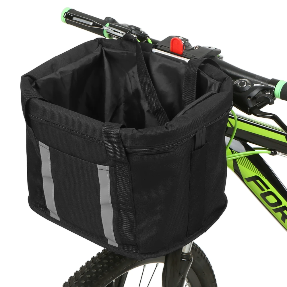 

Bike Basket with Reflective Strips Detachable Handlebar Front Basket Pet Cat Dog Carrier Bag Commuting Shopping Handbag Pannier