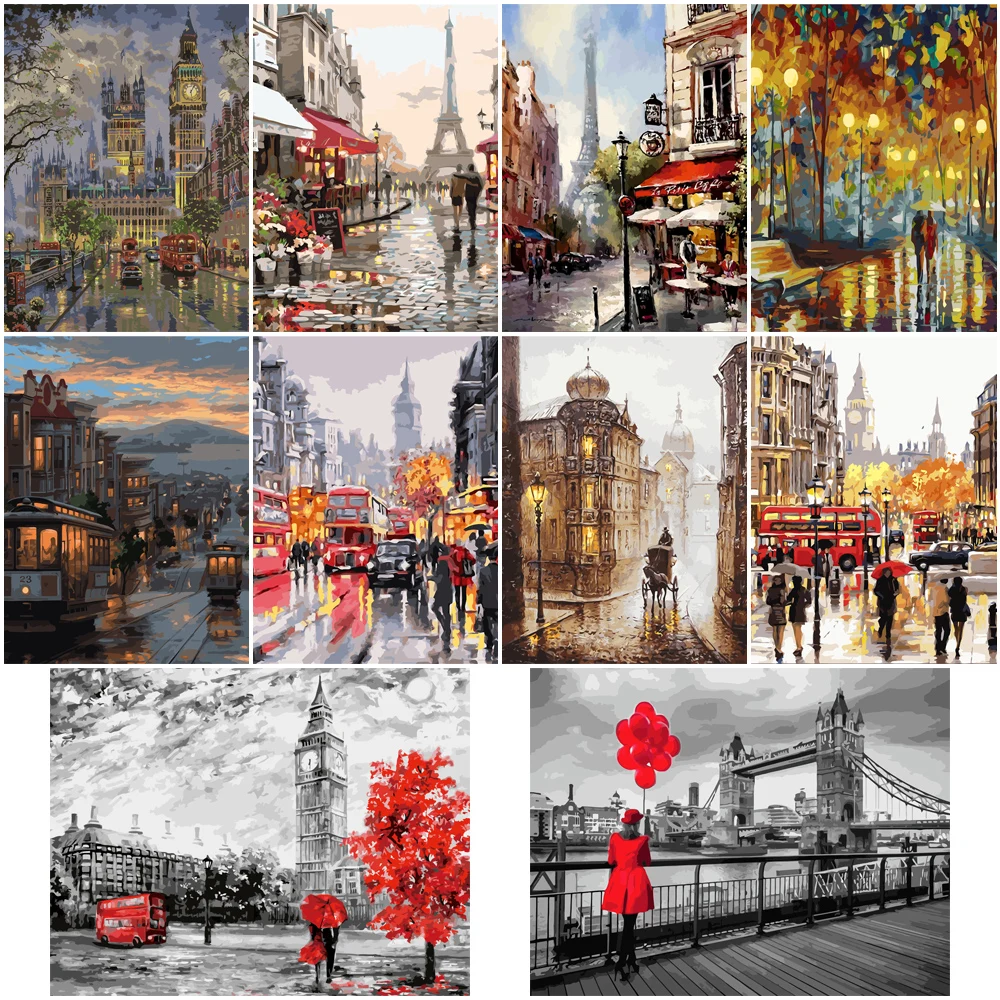 

Painting By Numbers Street View-People VA-2111 Kit No-Frame Oil Painting 29-Colors Hand Painted Level:4 Stars